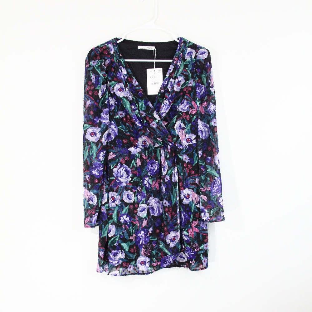 Women Long Sleeve Floral Dress NEW Faux Wrap Medium Pull&Bear nwt